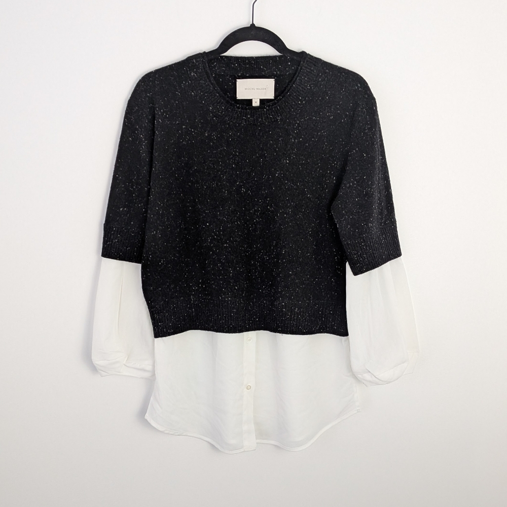 Brochu Walker Ebella Layered Crew Sweater Top M Wool Cashmere Classic